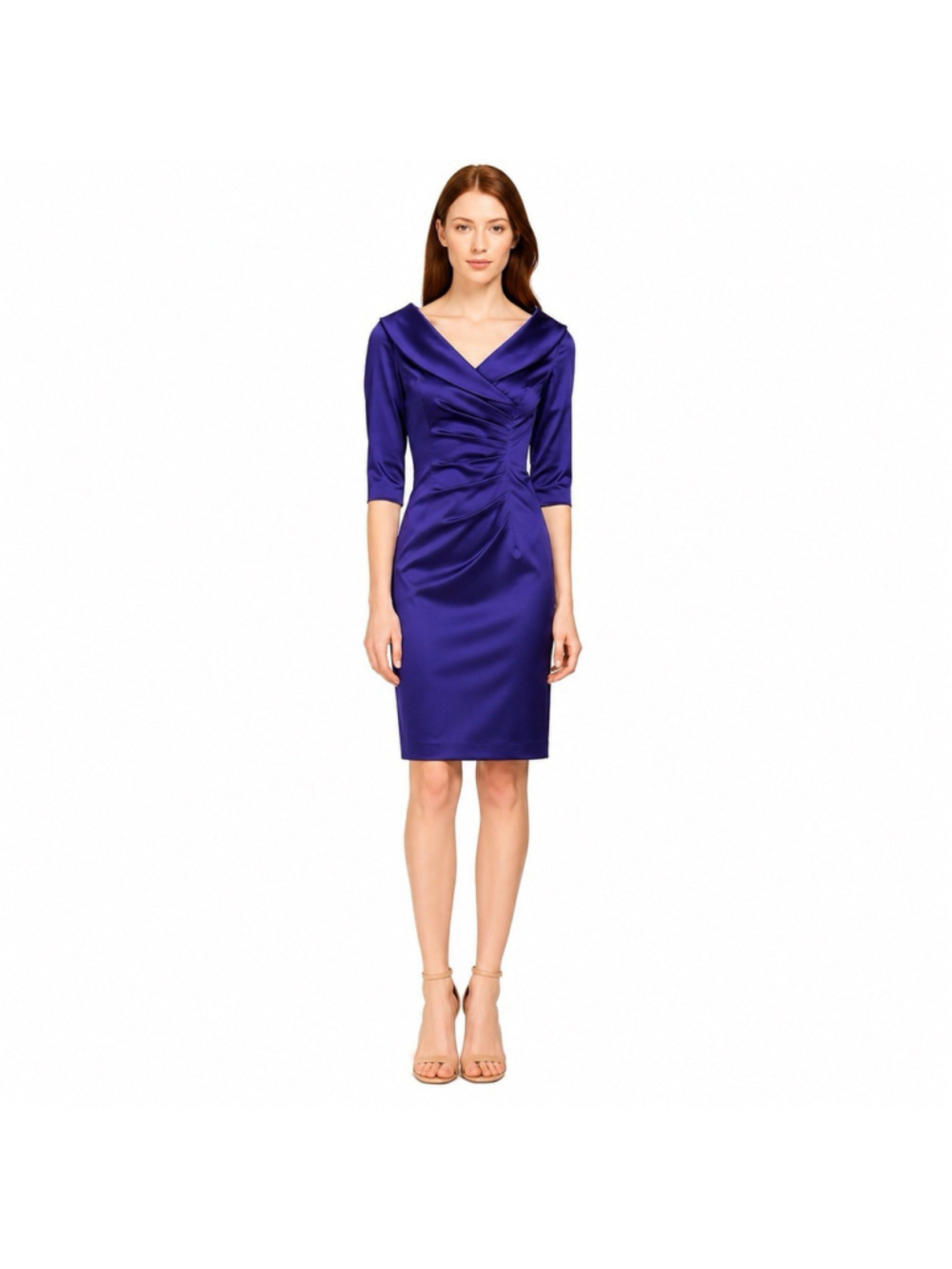 KAY UNGER Royal Purple Stretch Satin Sheath Cocktail Dress 8